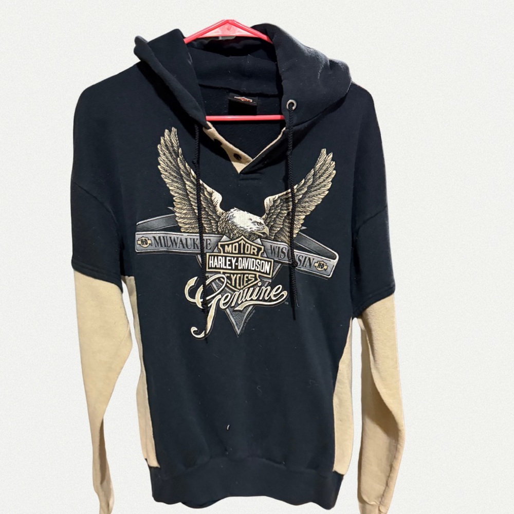 Rare Vintage 1993 Harley-Davidson Black and Tan Eagle Hoodie